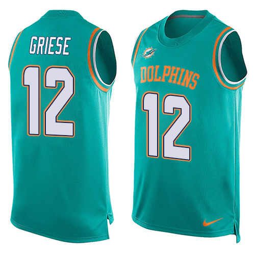Men's Limited Bob Griese Nike Jersey Aqua Green - #12 Player Name & Number Tank Top NFL Miami Dolphins